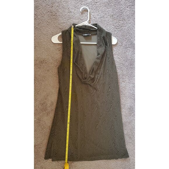 Trina Turk Deep Olive Green Crochet Style Lace Lined Dress With Cowl Neck Size M - Picture 6 of 7